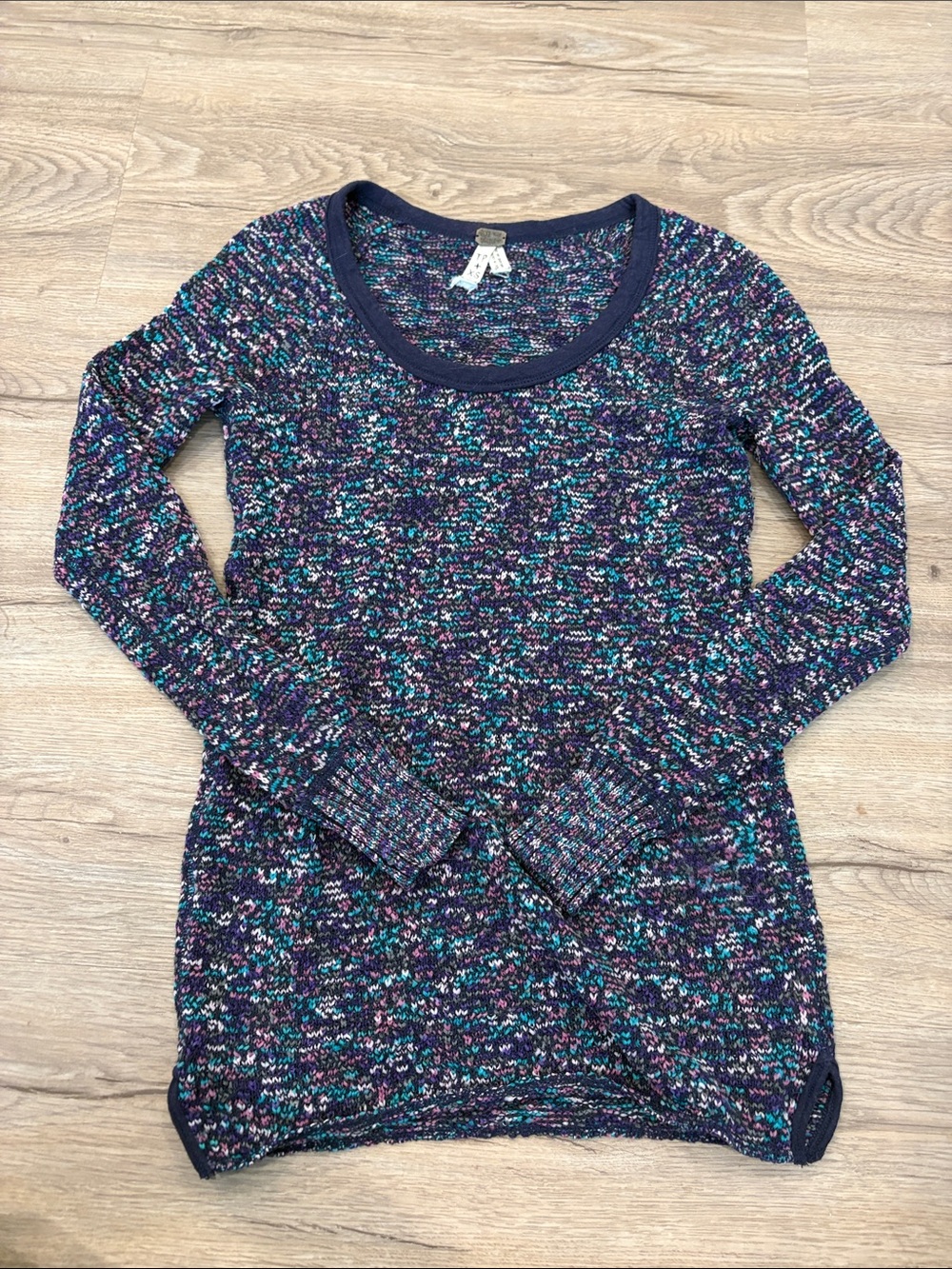 We The Free Multicolor Knit Scoop Neck Sweater - Navy, Teal, Purple